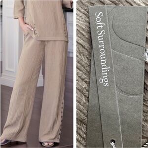 SOFT SURROUNDINGS NWT OCEO GAUZE WIDE LEG PANTS IN PEBBLE TAUPE PETITE XL